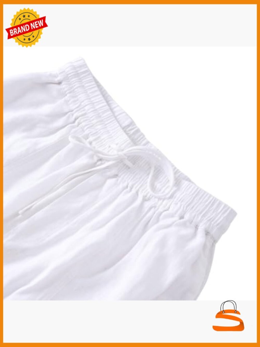 100% Linen Elastic Waist Drawstring Tapered Pants Summer - Picture 4 of 6